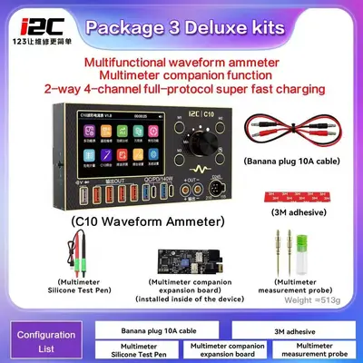  i2C C10 Multifunctional Waveform Ammeter 2-ways 4-channel full Protocol Super Fast Charging +Digital Multimeter