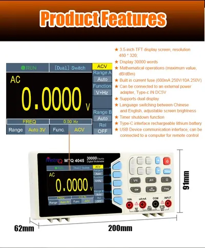 MetroQ , MTQ 4045 Bench Top Compact Multimeter With Colour Display and USB