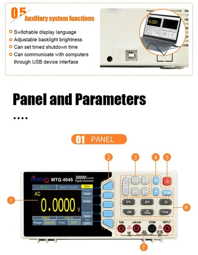 MetroQ , MTQ 4045 Bench Top Compact Multimeter With Colour Display and USB