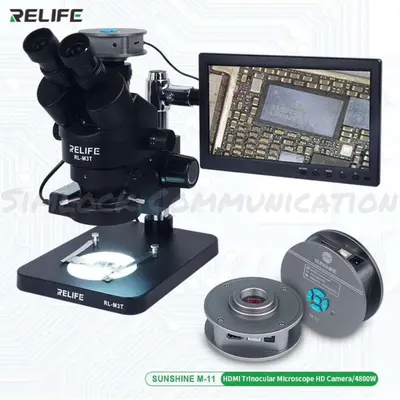 MICROSCOPE WITH LED LAMPSOURCE RL-M3T + TRINOCULAR MICROSCOPE HD CAMERA M-11