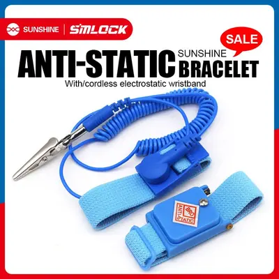 SUNSHINE 1.6m Wired Adjustable Anti-Static Bracelet Stretchable Wrist Band with Ground Wire for Electronics Repair 2 pcs