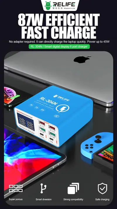 RL-304N Smart Digital Display 6-port charger