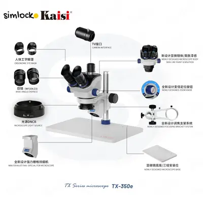 Kaisi TX-350E 7X-50X Microscope Zoom Stereo Microscope with Big Base for Mobile Phone PCB Repair