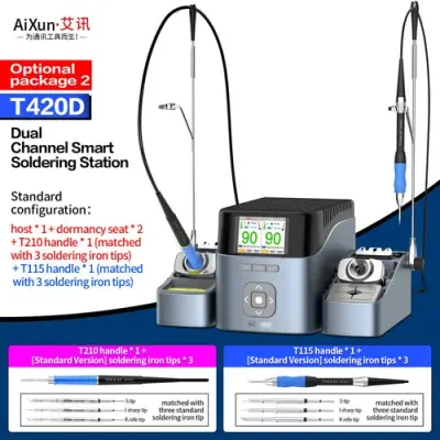 T420D 200W Dual Channel Soldering Station with T245|T210|T115 Handles for Electronics