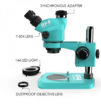 RF4 RF-7050TV TRINOCULAR STEREO MICROSCOPE WITH 7X TO 50X CONTINUOUS ZOOM