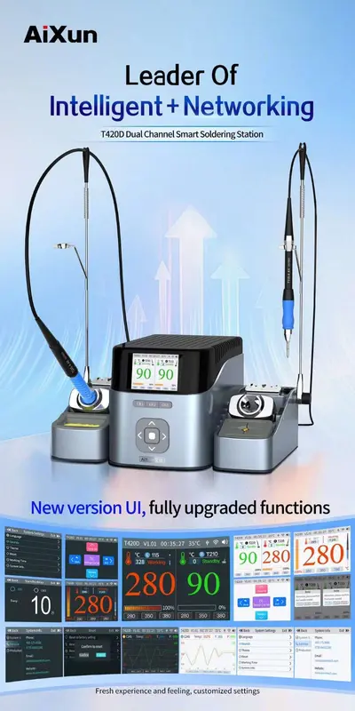 T420D 200W Dual Channel Soldering Station with T245|T210|T115 Handles for Electronics