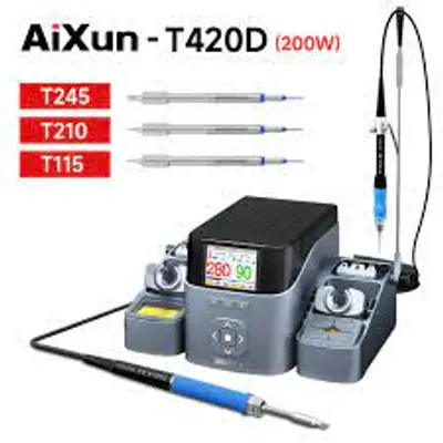 T420D 200W Dual Channel Soldering Station with T245|T210|T115 Handles for Electronics