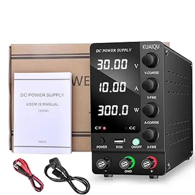 KUAIQU SPS-C3010 30V|10A 300W Black Variable Laboratory Switching DC Regulated Power Supply with USB Interface