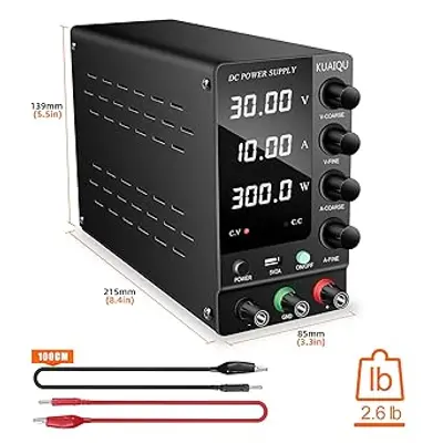 KUAIQU SPS-C3010 30V|10A 300W Black Variable Laboratory Switching DC Regulated Power Supply with USB Interface