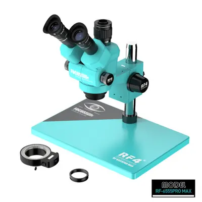 RF4 RF6555Pro Max 6.5-55X Synchronous Zoom Trinocular Stereo Microscope with Aluminum Alloy Base