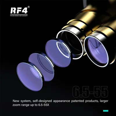 RF4 RF6555Pro Max 6.5-55X Synchronous Zoom Trinocular Stereo Microscope with Aluminum Alloy Base