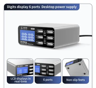 QIANLI MEGA-IDEA B640 40W USB*6 Digital Display Desktop Power Supply for Phone|iPad 100-240V EU Adapter