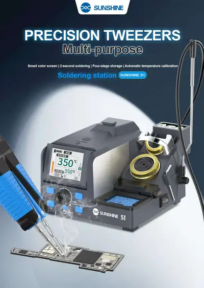 Sunshine S1 Multi-purpose Smart Color Screen Precision Tweezers Soldering Station is a versatile and intelligent soldering solution designed for high-precision electronic repairs, particularly suitable for tasks involving SMD chips and BGA components.