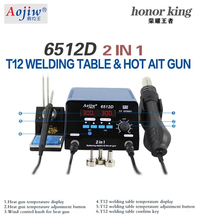 Aojiw 6512D 2 in 1 Rework Station with T12