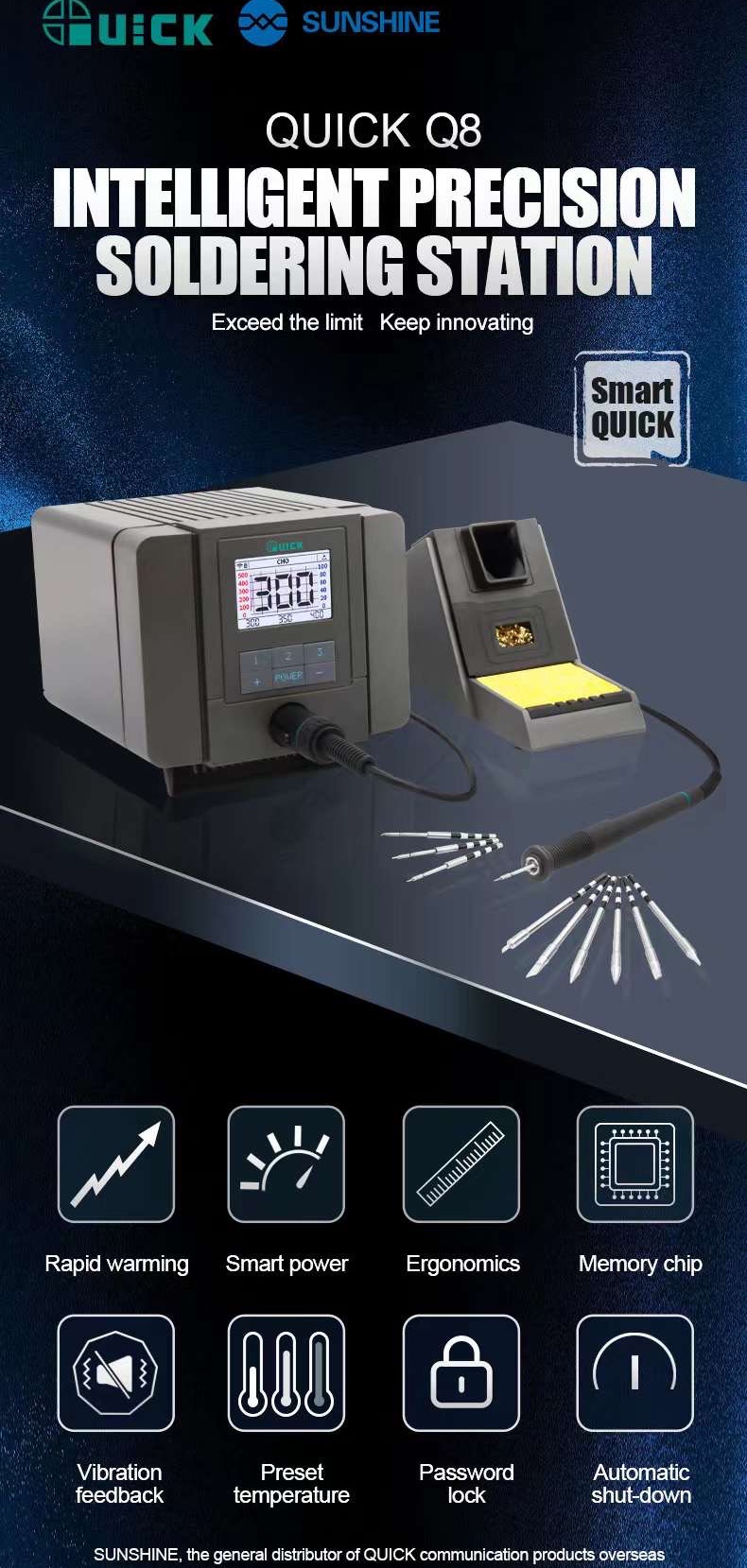 QUICK Q8 150W LCD Digital Display Soldering Station with TSS08C-I Soldering Tip